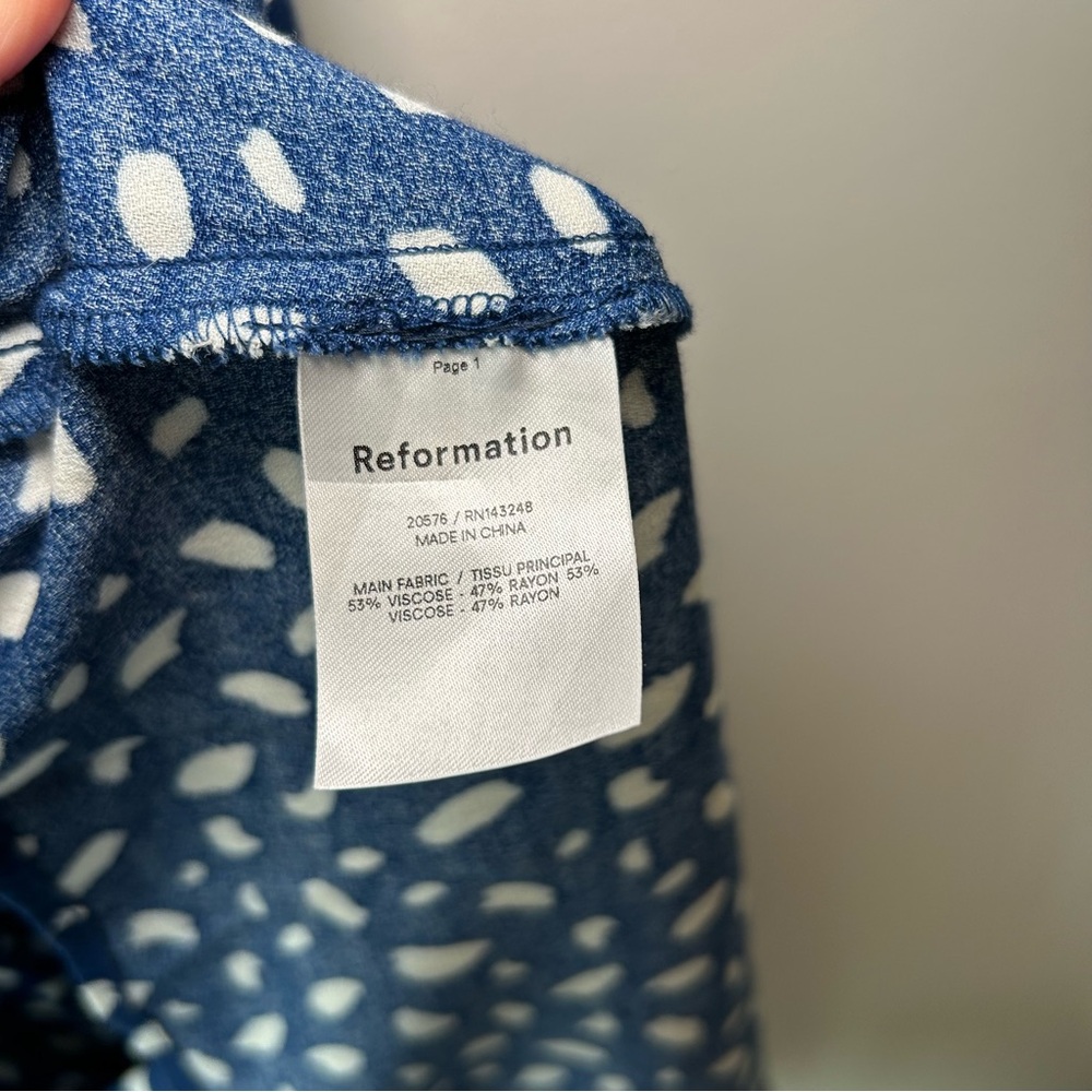 Reformation Crimini Midi Dress Navy Blue and White Print Size 6 - Picture 7 of 14